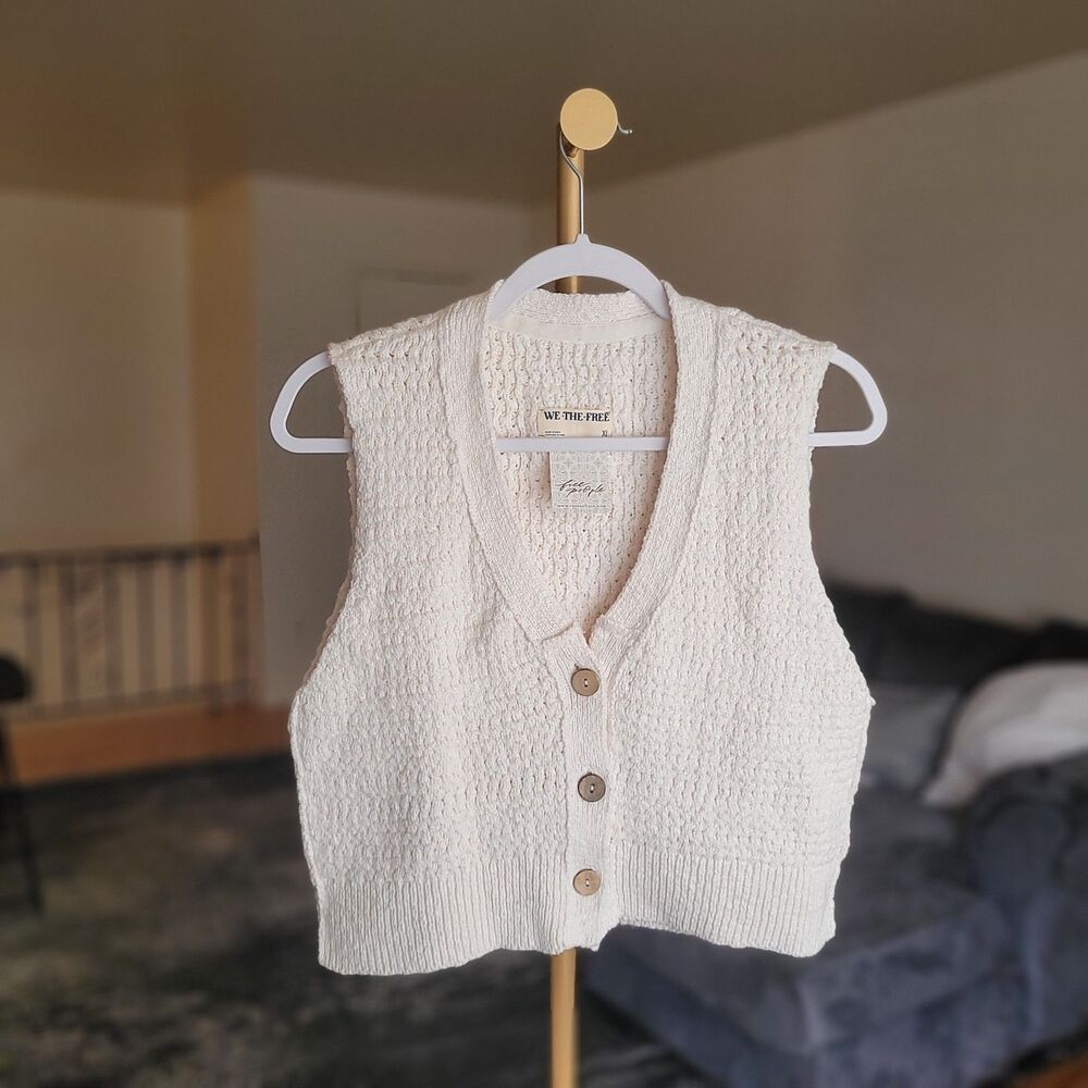 Free People Ava Vest In Sugar Straw Cream Size XL NWT Free People Sweater Vest - Picture 5 of 15